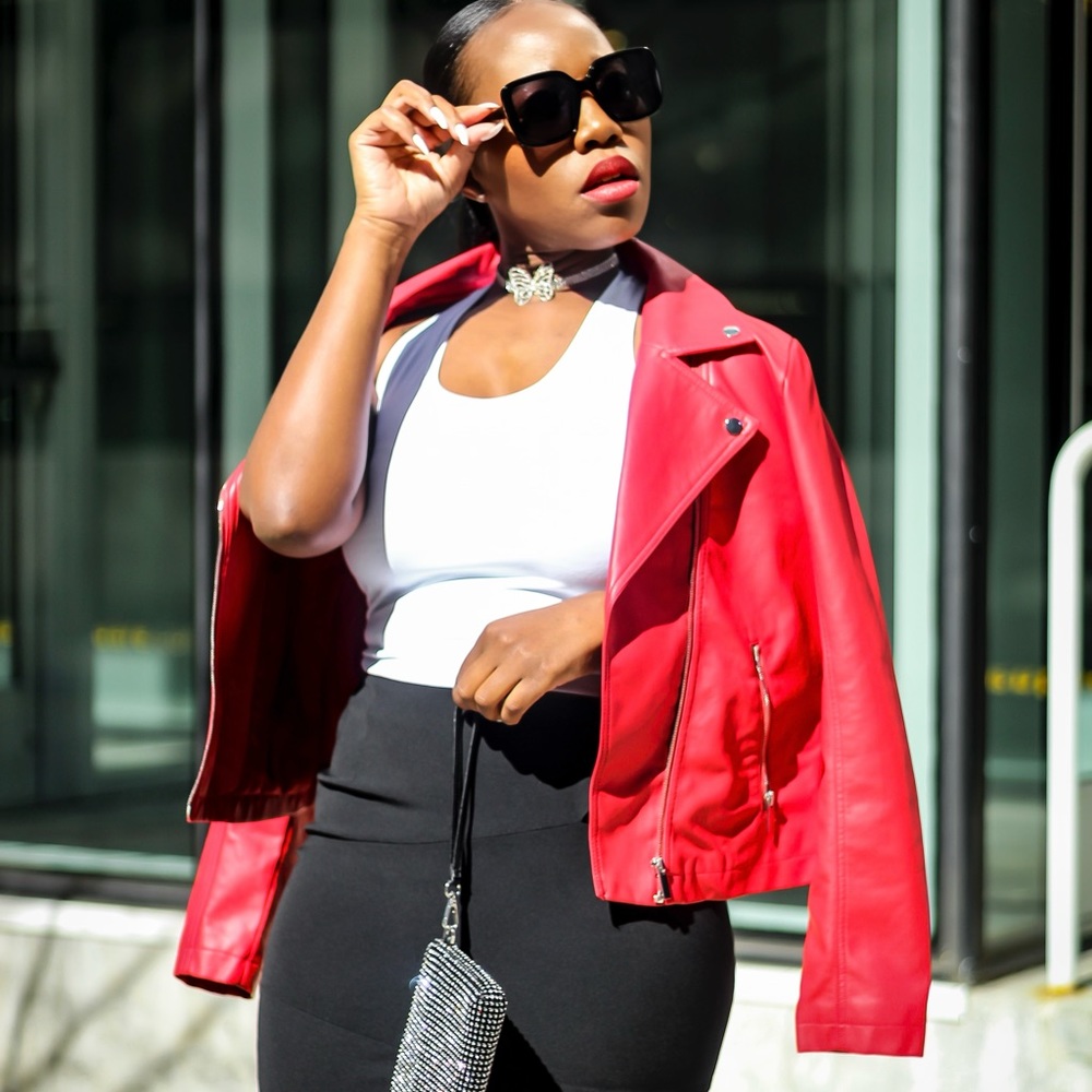 Red NY&Company Faux Leather Moto Jacket